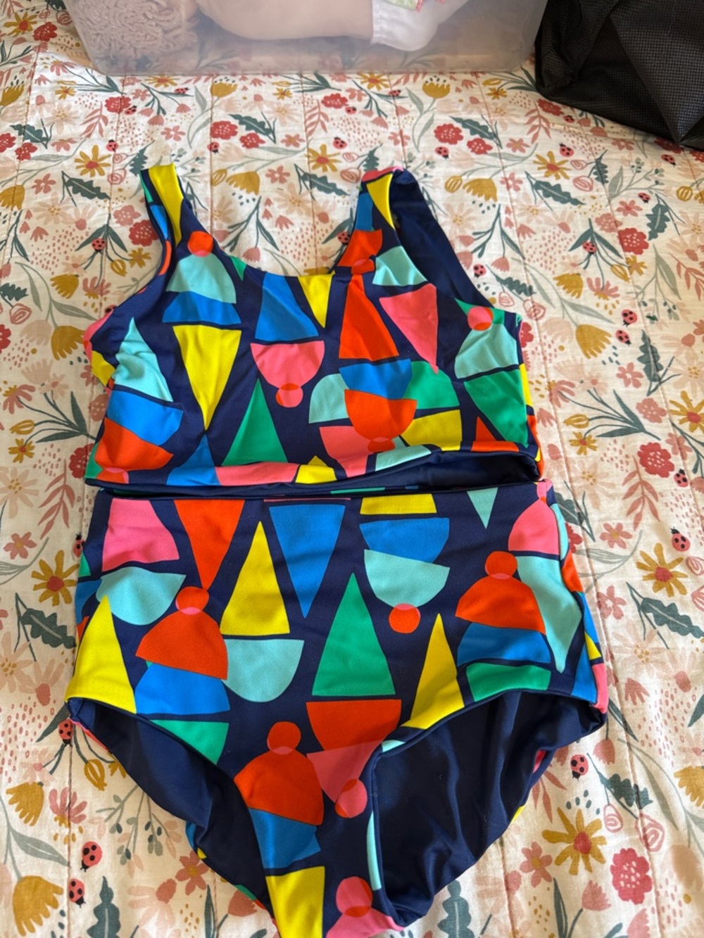 Hanna Andersson Navy Kids Two-Piece Swim Set with Bright ice cream print